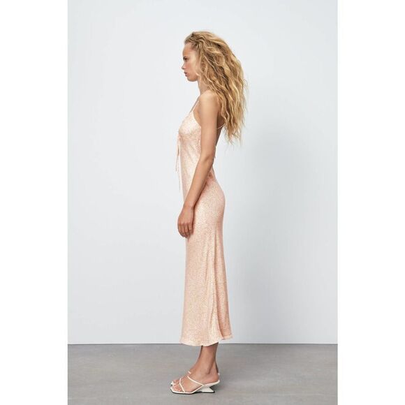 ZARA VISCOSE FLORAL PRINT SATIN DRESS NEW - Picture 2 of 8